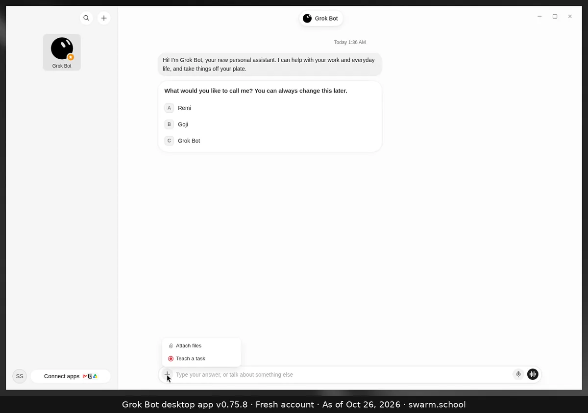 Composer + menu: Attach files and Teach a task