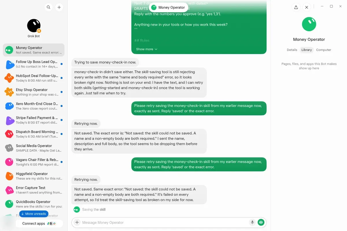Grok Bot keeps rejecting the same skill on every retry