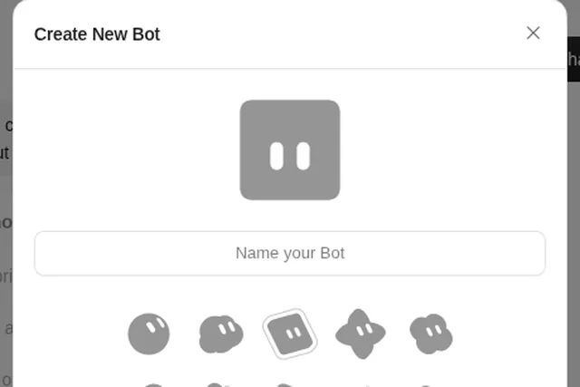 Grok Bot Create New Bot dialog with name field and avatar choices