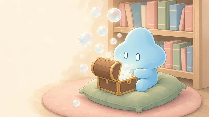 A sky-blue Grok Bot mascot tucking glowing memory bubbles into a treasure box
