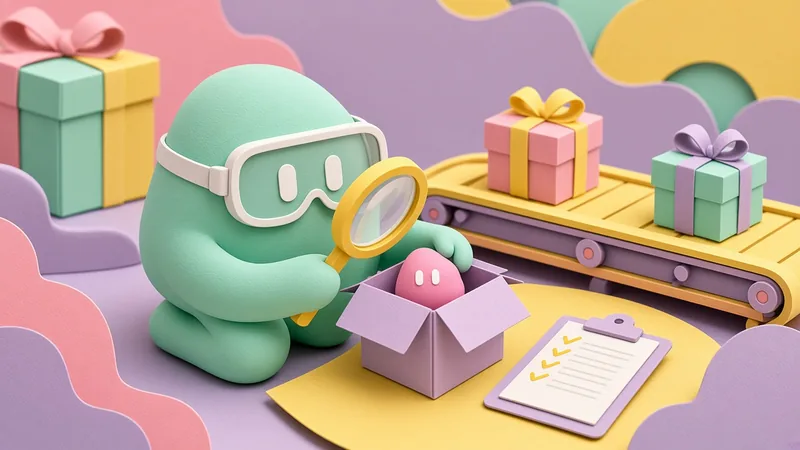 A mint Grok Bot mascot in goggles checking a tiny bot inside a gift box